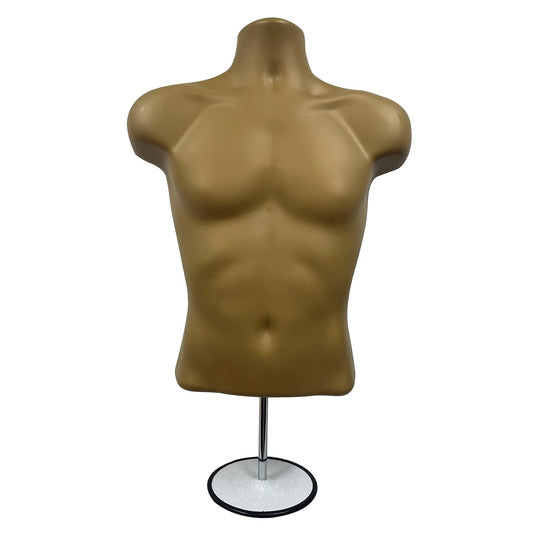 Male Mannequin Torso with Stand Dress Form Tshirt Display Countertop Hollow Back Body S-M Clothing Sizes Bronze