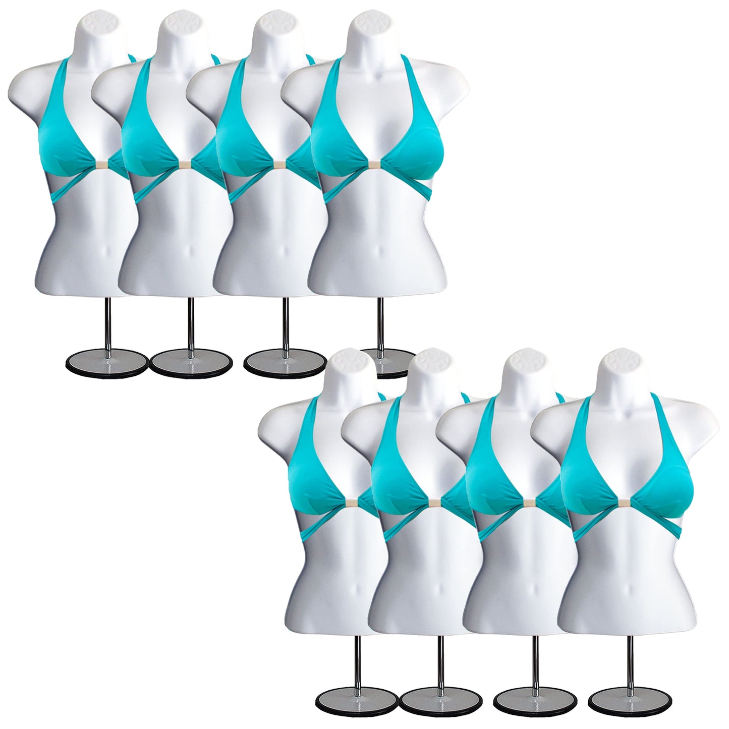 White Female Mannequin Torso W/Metal Base Body Mannequin Form 19" To 38" Height (Waist Long) For S-M Sizes