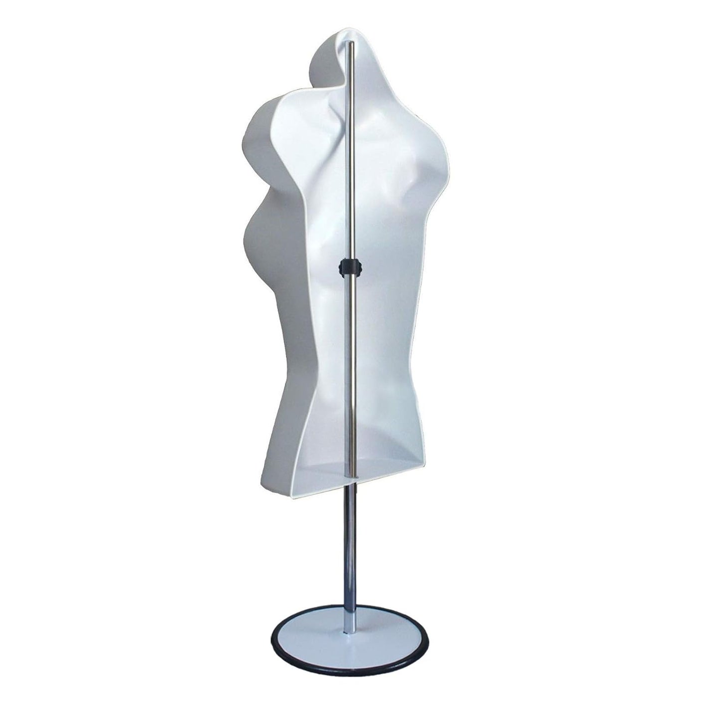 White Female Mannequin Torso W/Metal Base Body Mannequin Form 19" To 38" Height (Waist Long) For S-M Sizes