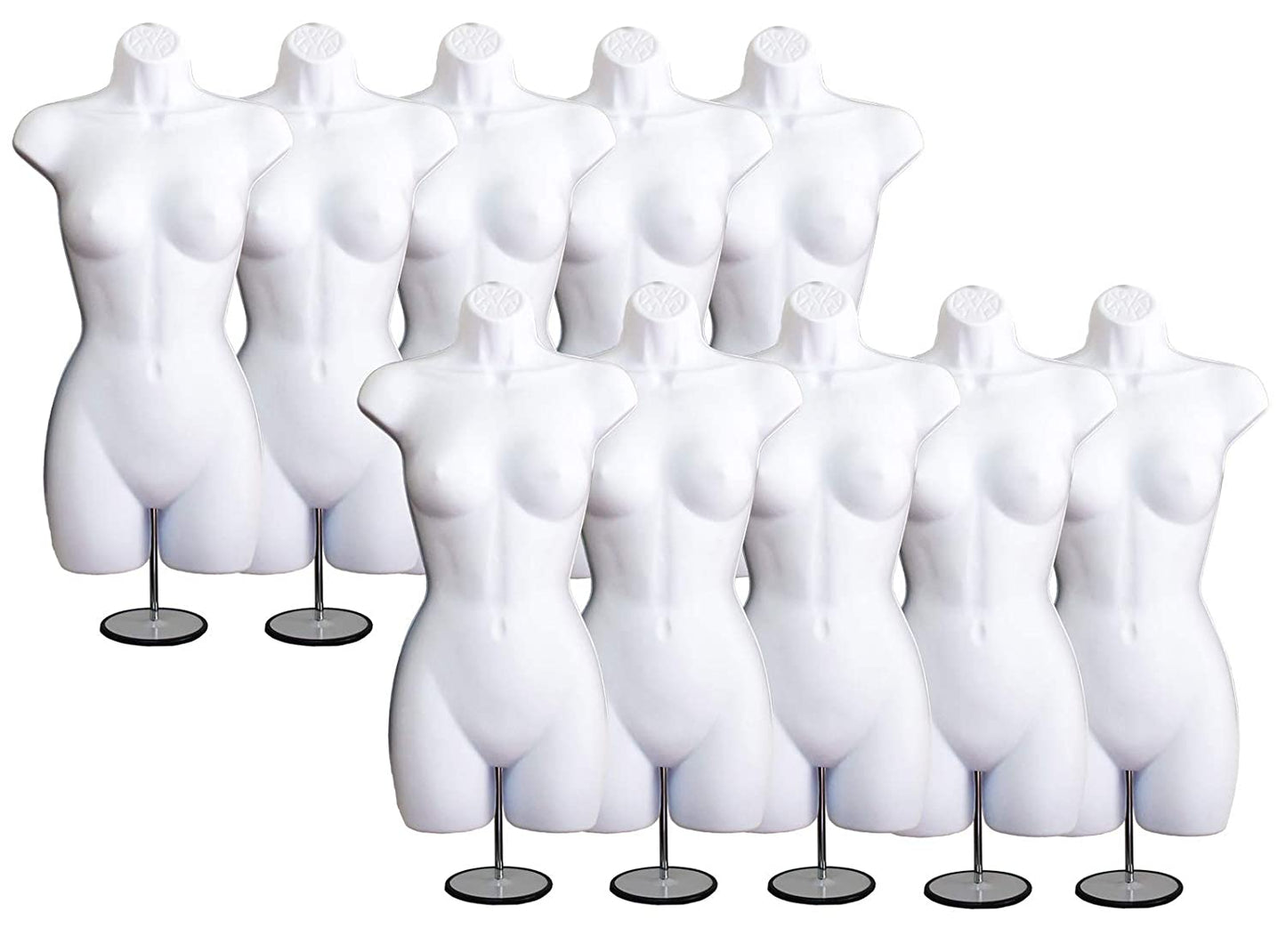 White Female Mannequin Hip Long Hollow Back Body Torso Set w/Metal Stand with Metal Pole & Hanging Hook, S-M Size
