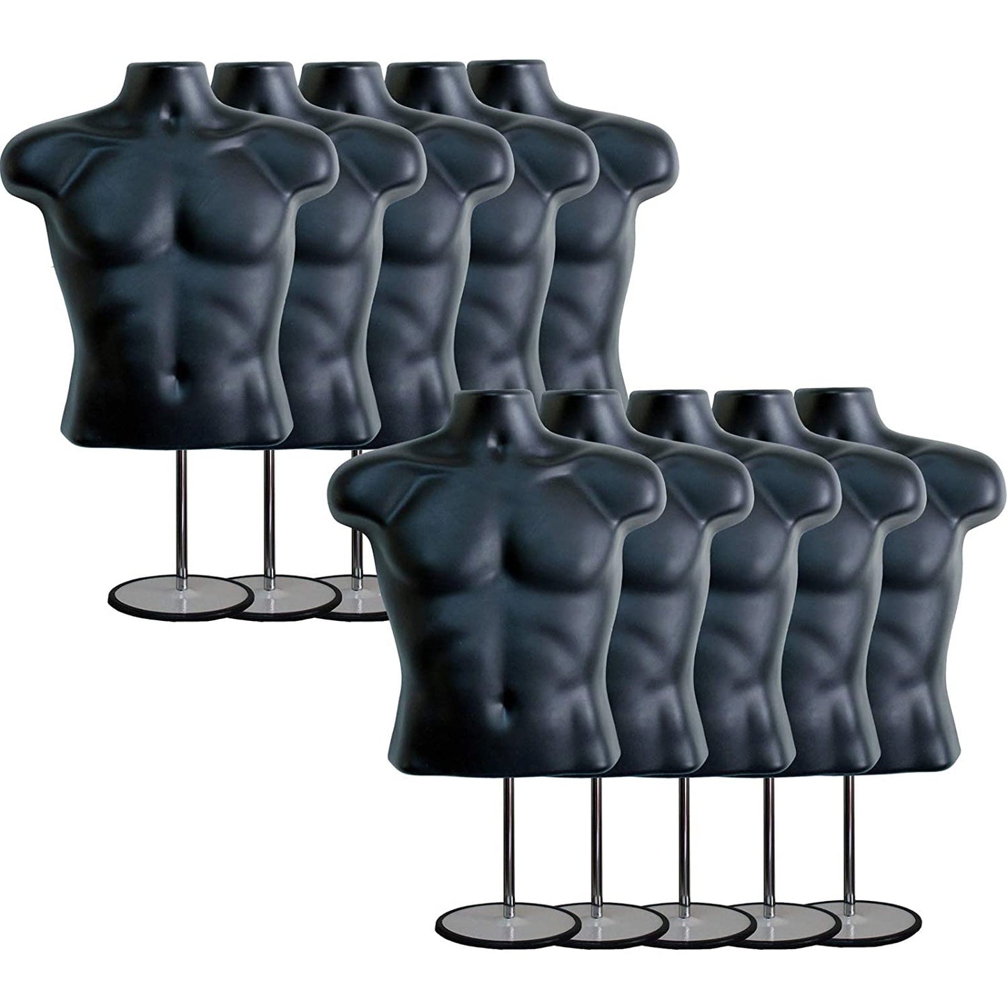 Male Mannequin Torso with Stand Dress Form Tshirt Display Countertop Hollow Back Body S-M Clothing Sizes Black