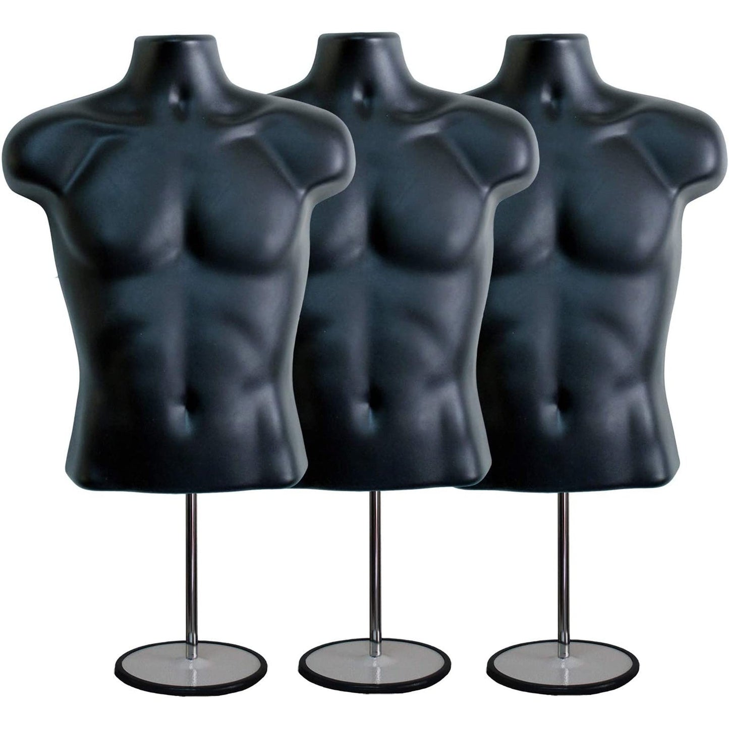 Male Mannequin Torso with Stand Dress Form Tshirt Display Countertop Hollow Back Body S-M Clothing Sizes Black