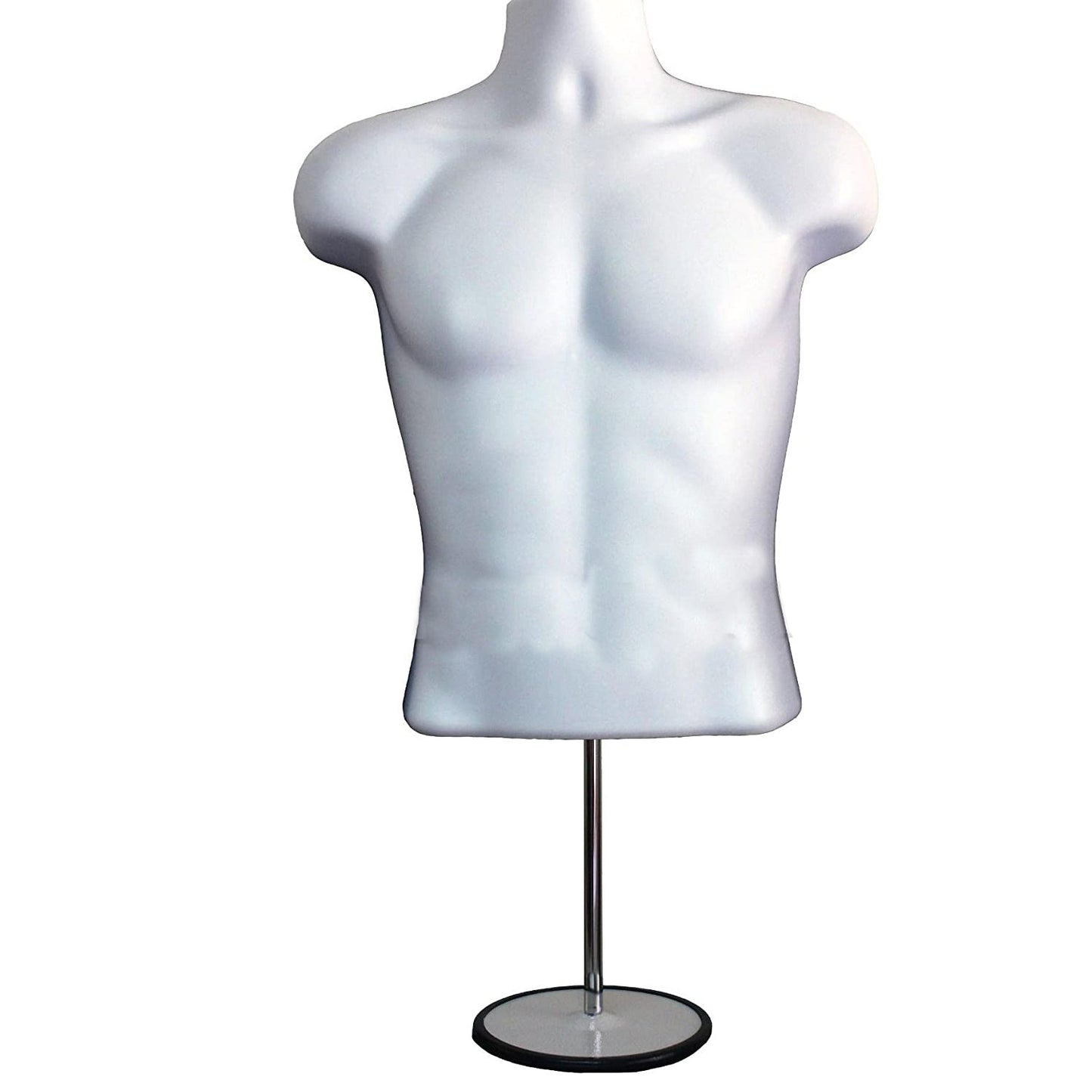 Male Mannequin Torso with Stand Dress Form Tshirt Display Countertop Hollow Back Body with Metal Pole & Hanging Hook S-M Clothing Sizes White