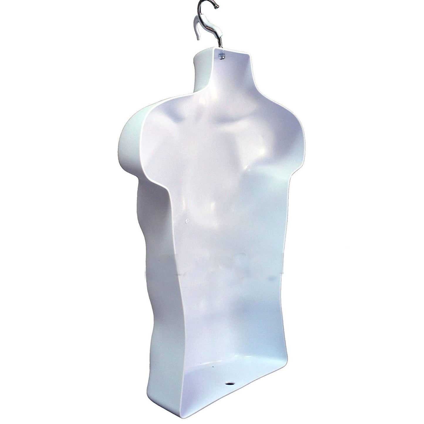 Male Mannequin Torso with Stand Dress Form Tshirt Display Countertop Hollow Back Body with Metal Pole & Hanging Hook S-M Clothing Sizes White