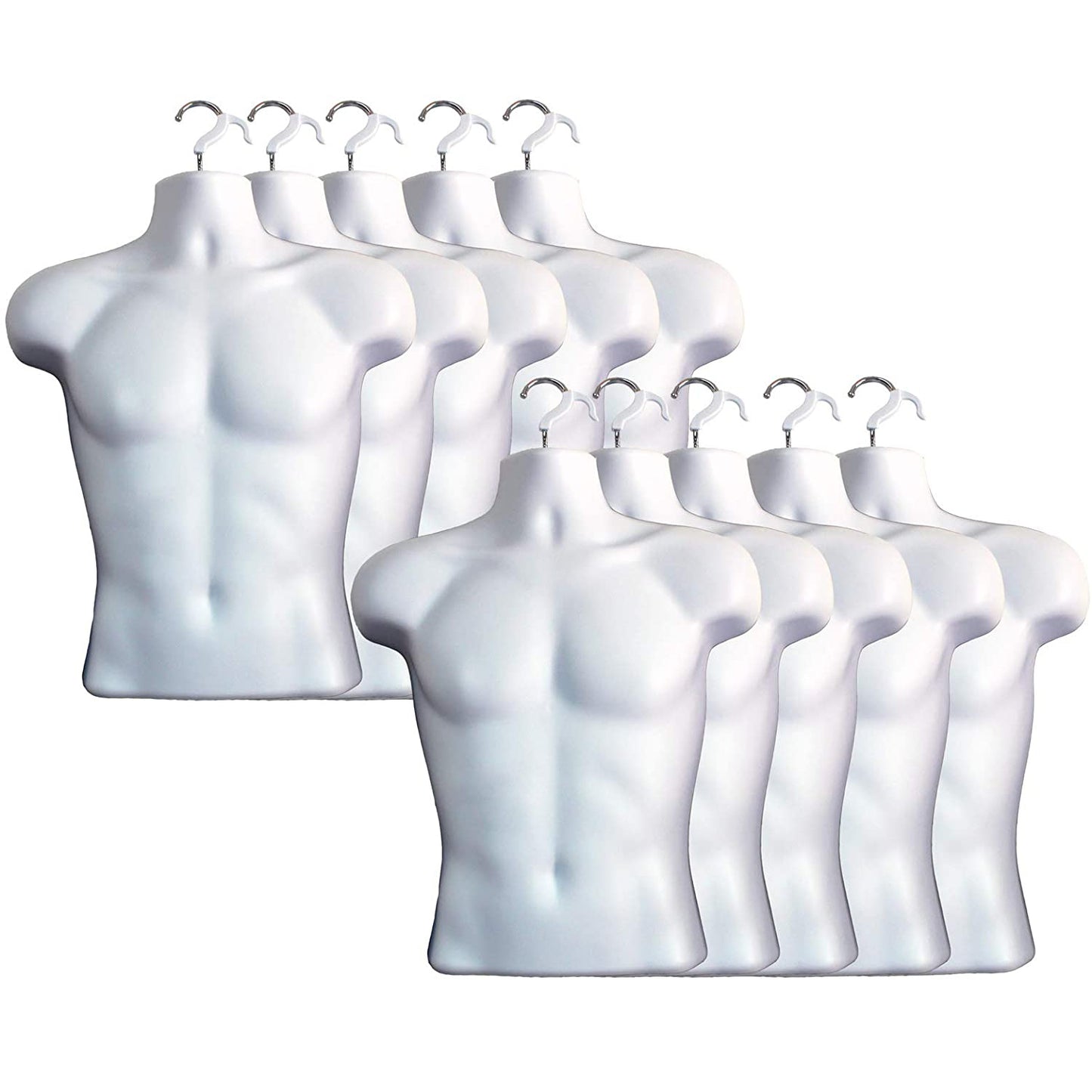 White Male Mannequin Hollow Back Body Torso Dress Form & Hanging Hook, S-M Sizes (1 Pack, White)