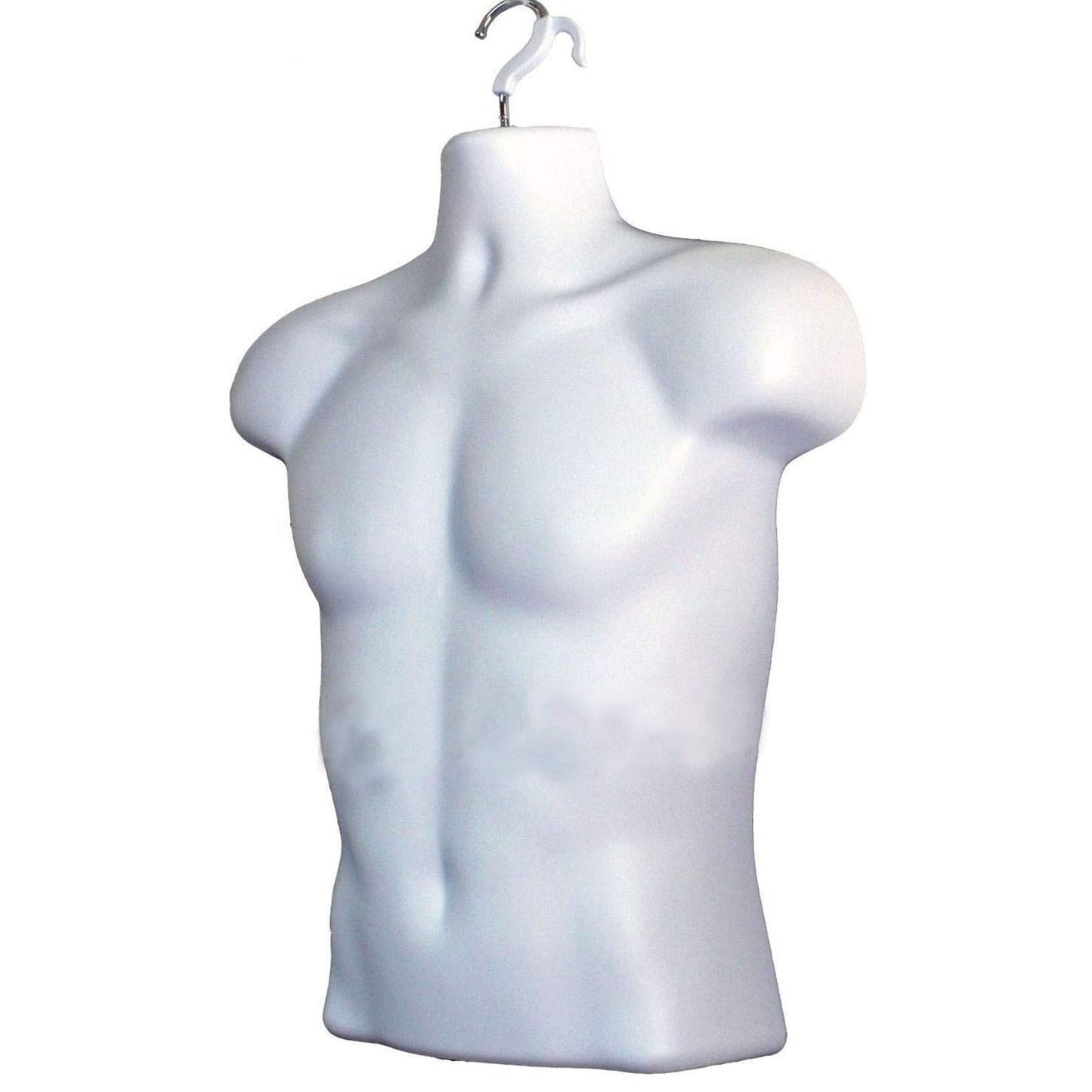 White Male Mannequin Hollow Back Body Torso Dress Form & Hanging Hook, S-M Sizes (1 Pack, White)