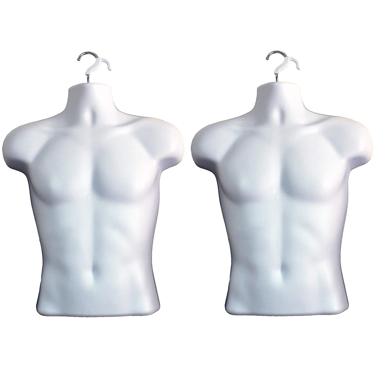 White Male Mannequin Hollow Back Body Torso Dress Form & Hanging Hook, S-M Sizes (1 Pack, White)