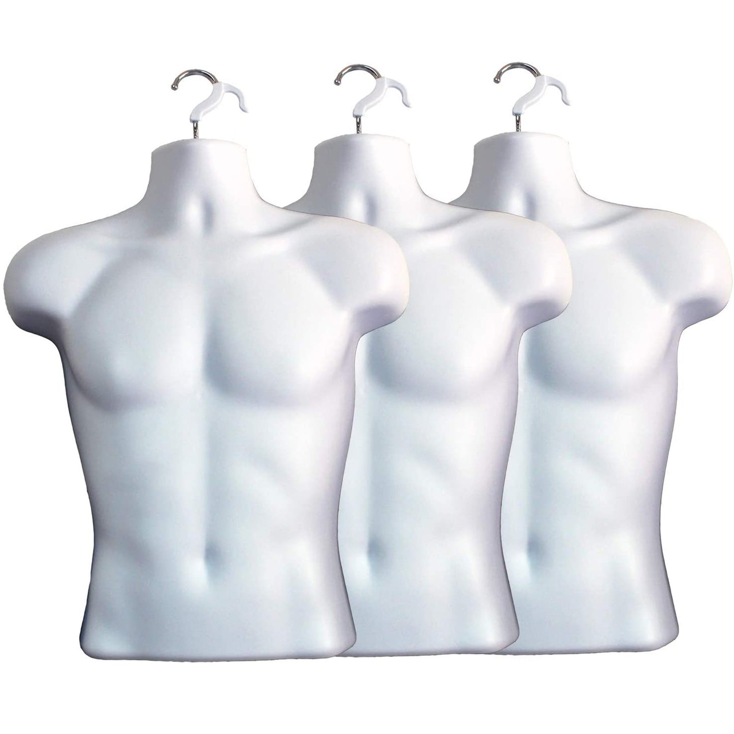 White Male Mannequin Hollow Back Body Torso Dress Form & Hanging Hook, S-M Sizes (1 Pack, White)