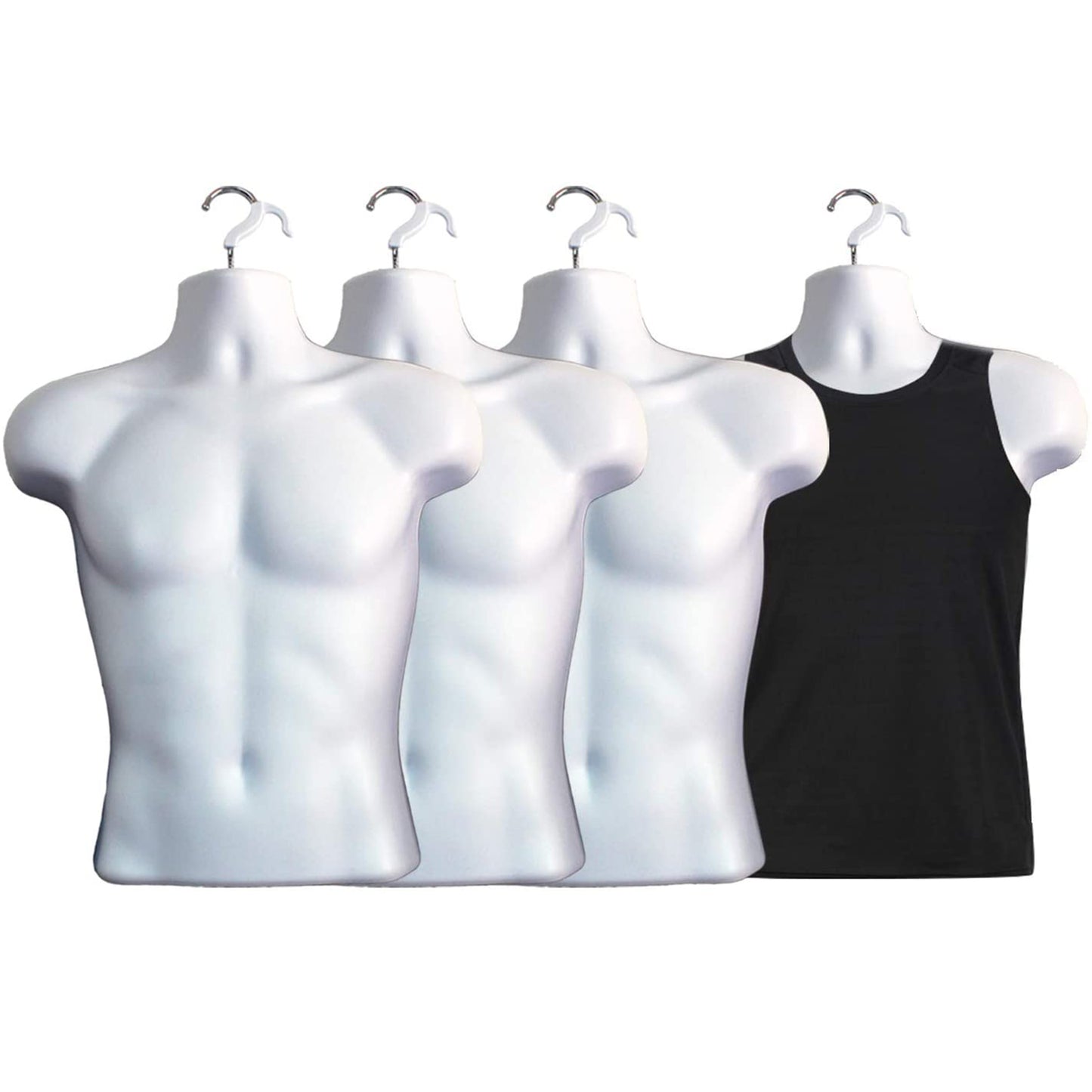 White Male Mannequin Hollow Back Body Torso Dress Form & Hanging Hook, S-M Sizes (1 Pack, White)