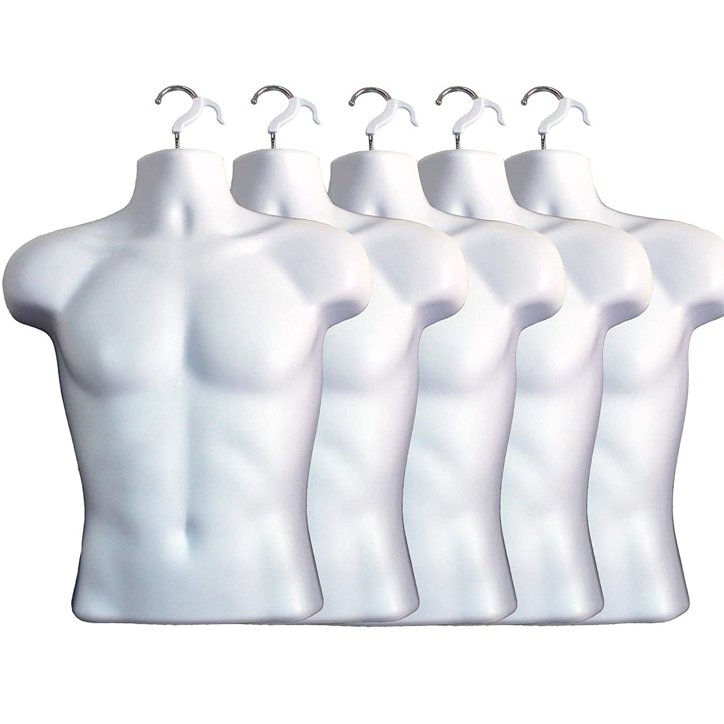 White Male Mannequin Hollow Back Body Torso Dress Form & Hanging Hook, S-M Sizes (1 Pack, White)