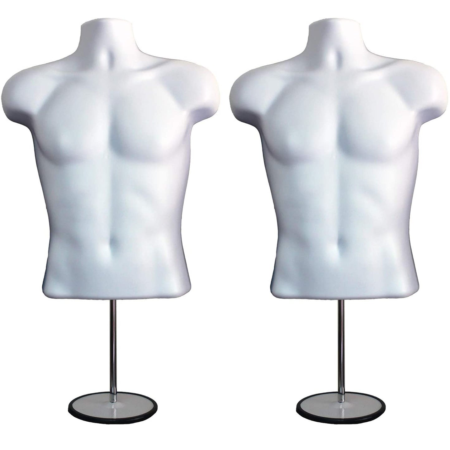 Male Mannequin Torso with Stand Dress Form Tshirt Display Countertop Hollow Back Body with Metal Pole & Hanging Hook S-M Clothing Sizes White