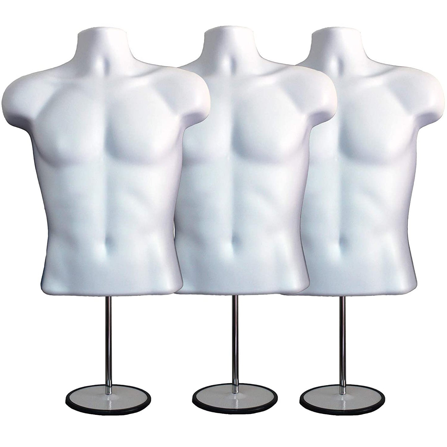 Male Mannequin Torso with Stand Dress Form Tshirt Display Countertop Hollow Back Body with Metal Pole & Hanging Hook S-M Clothing Sizes White