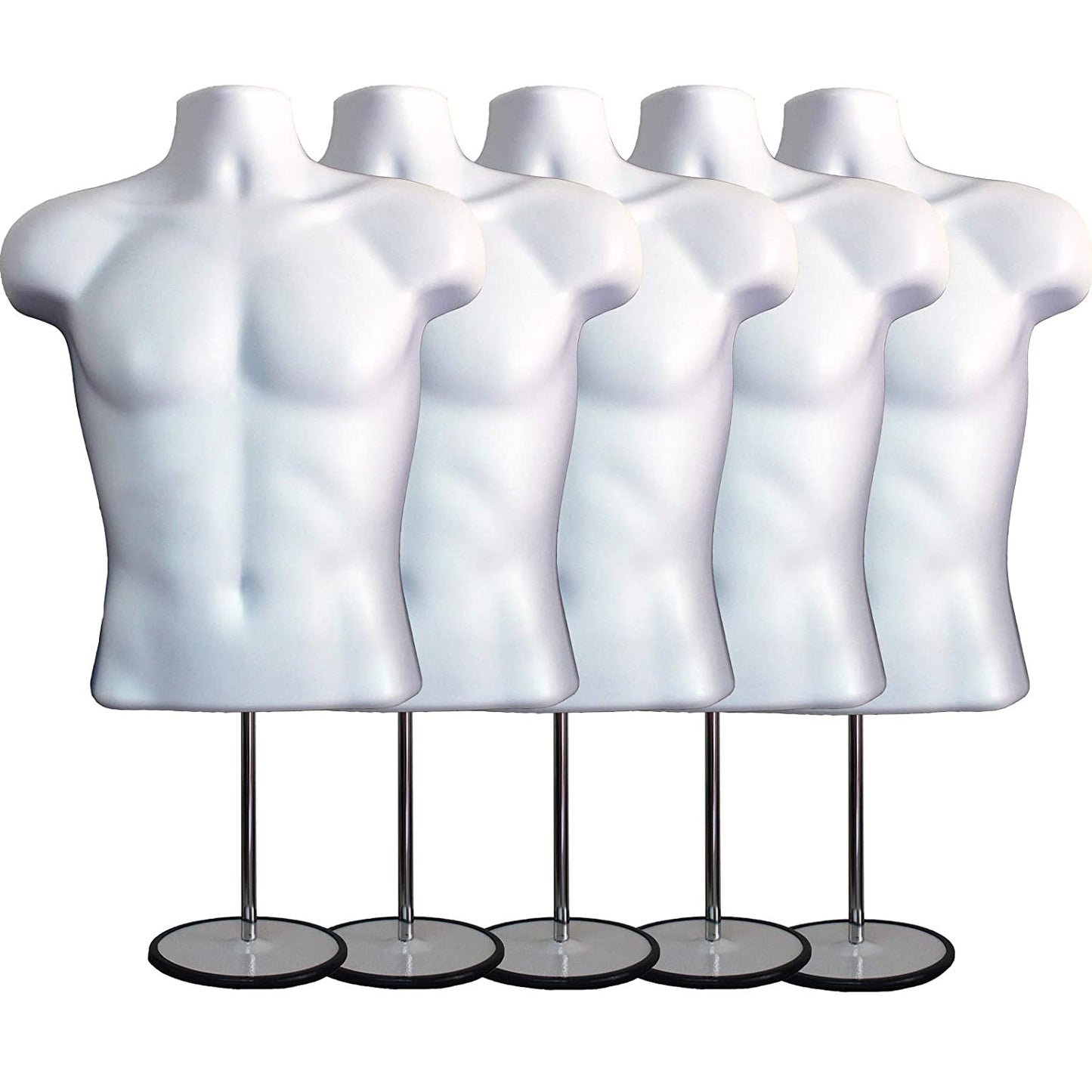 Male Mannequin Torso with Stand Dress Form Tshirt Display Countertop Hollow Back Body with Metal Pole & Hanging Hook S-M Clothing Sizes White