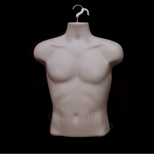 Flesh Male Mannequin Hollow Back Body Torso Dress Form & Hanging Hook, S-M Sizes (1 Pack, Flesh)