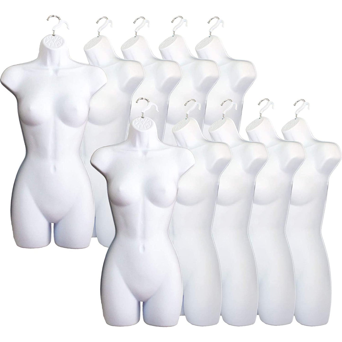 White Female Mannequin Hip Long Hollow Back Body Torso Dress Form & Hanging Hook, S-M Sizes (1)