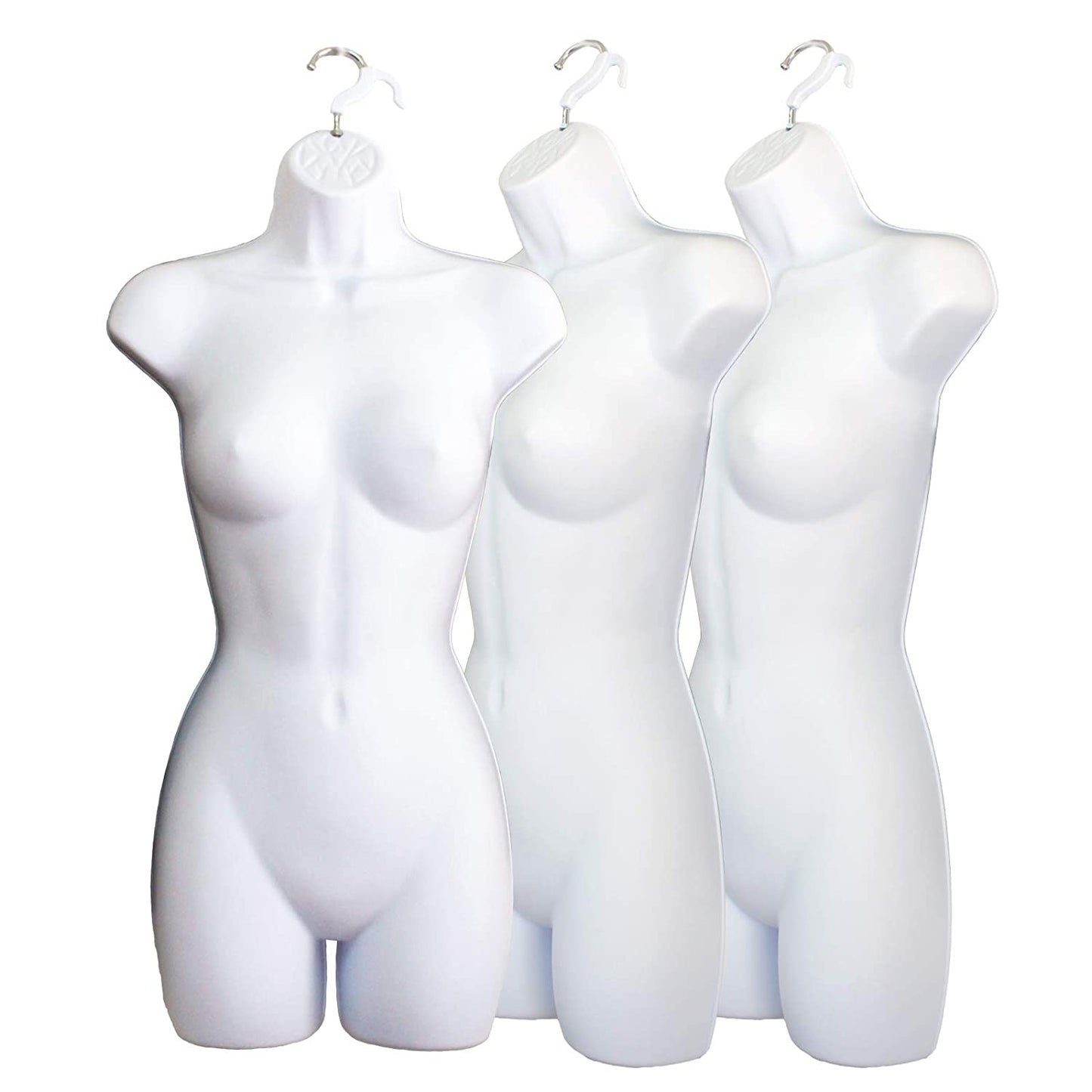 White Female Mannequin Hip Long Hollow Back Body Torso Dress Form & Hanging Hook, S-M Sizes (1)