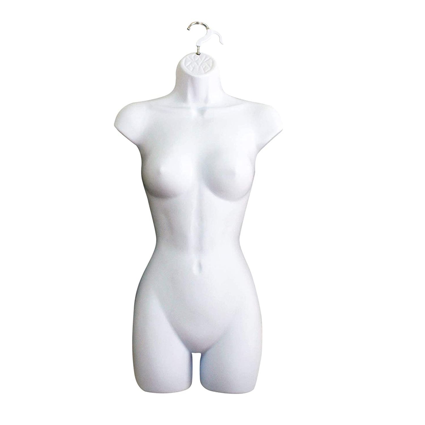 White Female Mannequin Hip Long Hollow Back Body Torso Dress Form & Hanging Hook, S-M Sizes (1)
