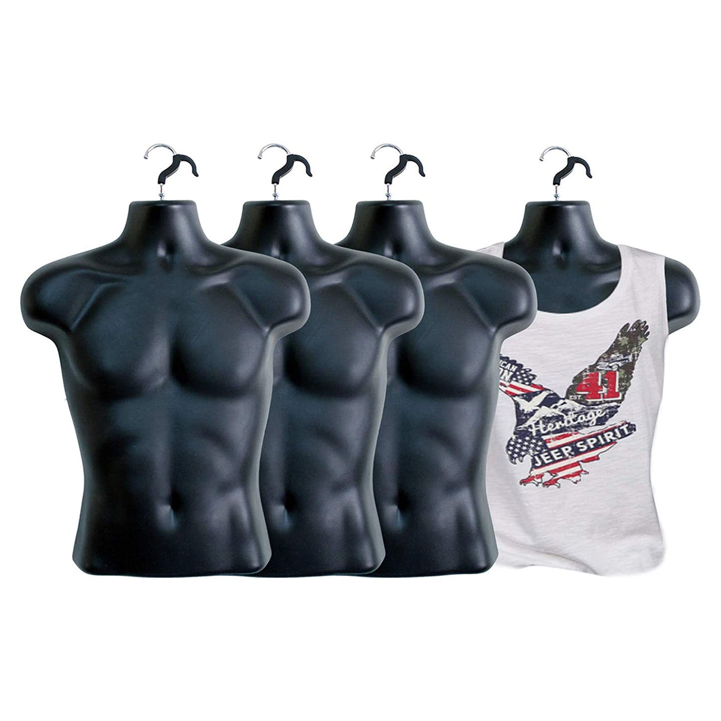 Male Mannequin Torso, Plastic Dress Body Form T-shirt Display Hanging Hollow Back Body S-M Clothing Sizes (Black)