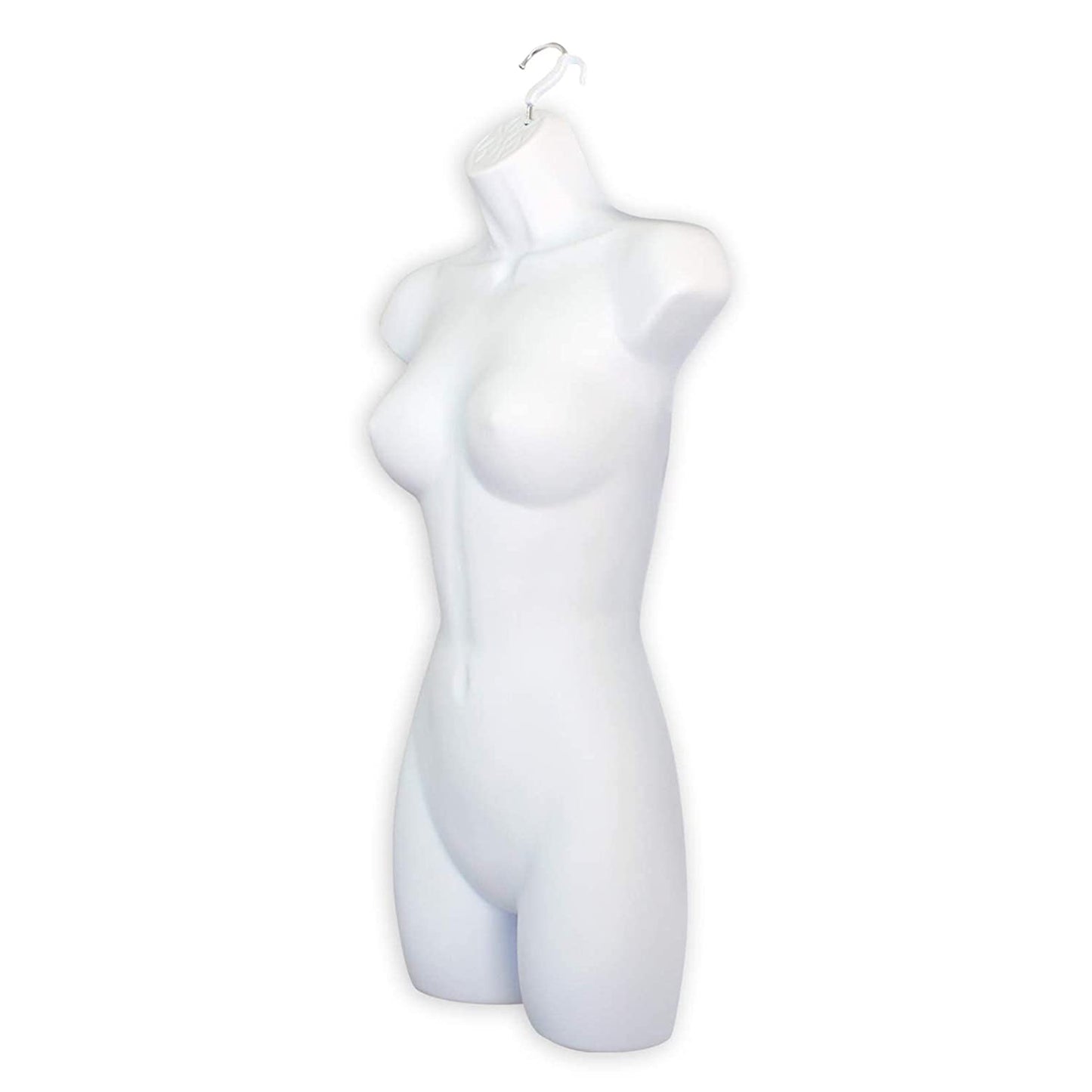 White Female Mannequin Hip Long Hollow Back Body Torso Dress Form & Hanging Hook, S-M Sizes (1)