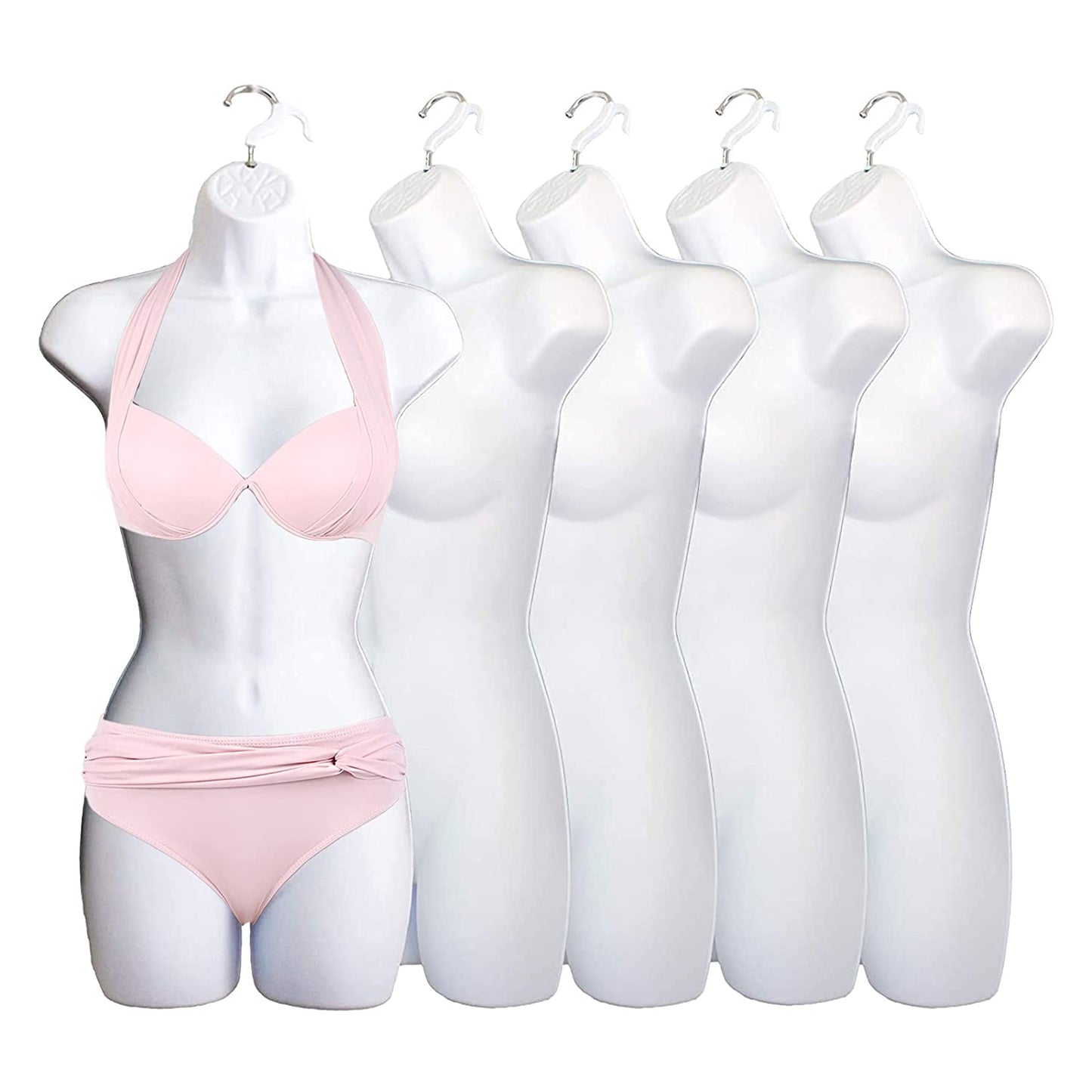 White Female Mannequin Hip Long Hollow Back Body Torso Dress Form & Hanging Hook, S-M Sizes (1)