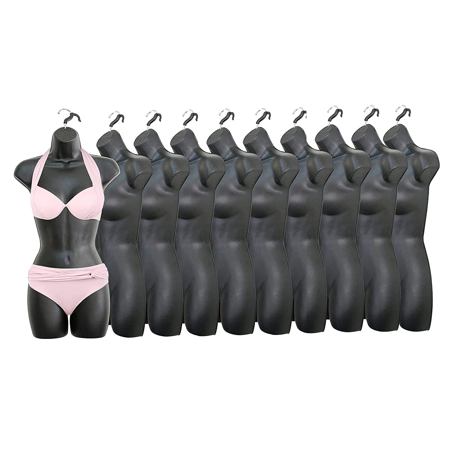 Black Female Mannequin Hip Long Hollow Back Body Torso Dress Form & Hanging Hook, S-M Sizes