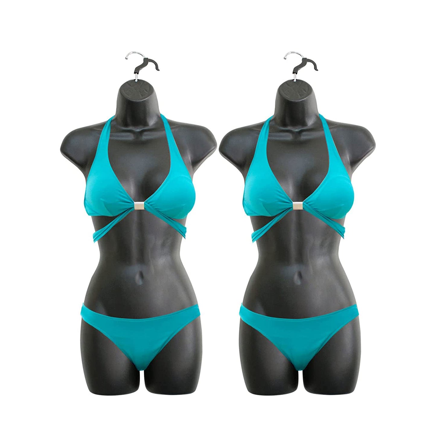 Black Female Mannequin Hip Long Hollow Back Body Torso Dress Form & Hanging Hook, S-M Sizes