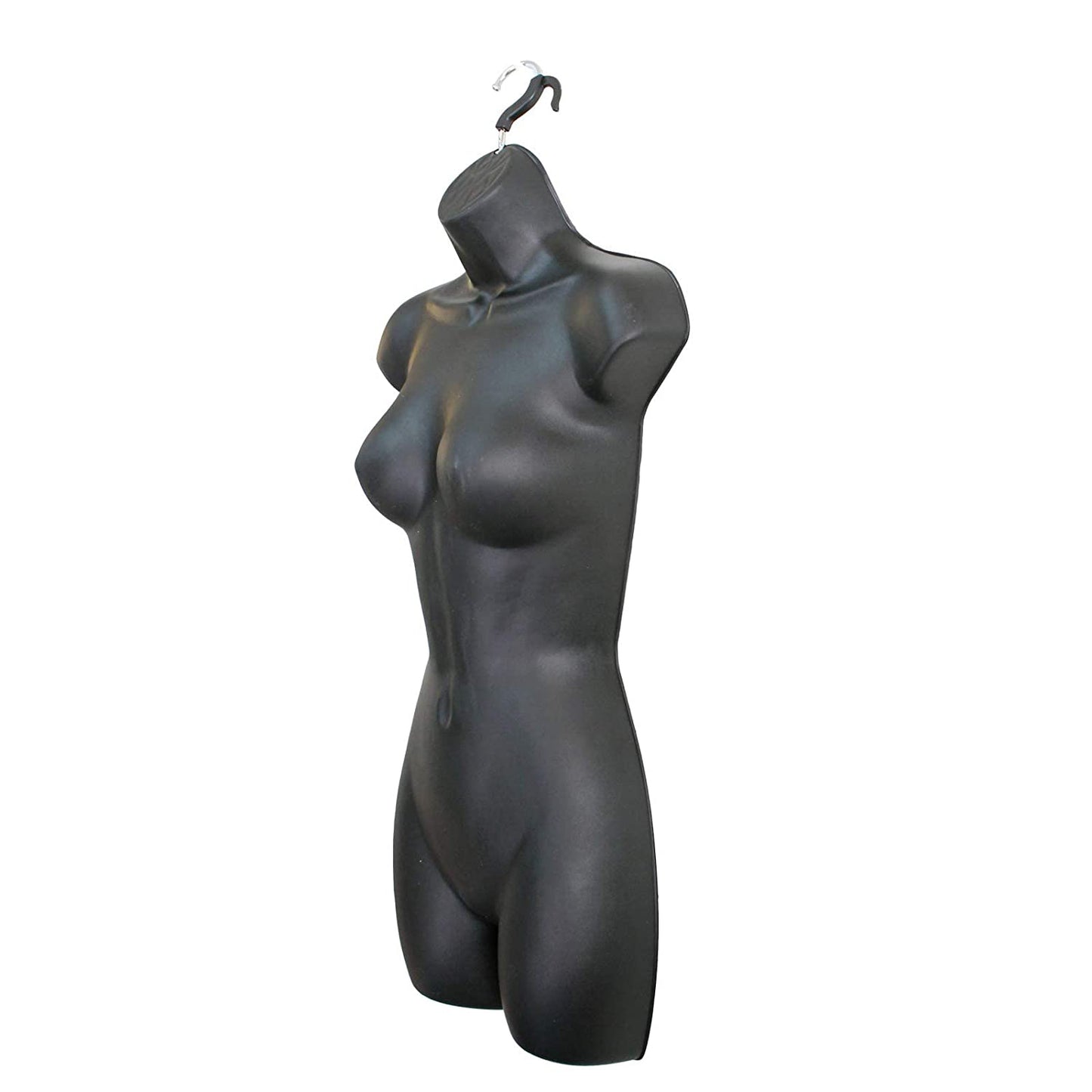 Black Female Mannequin Hip Long Hollow Back Body Torso Dress Form & Hanging Hook, S-M Sizes