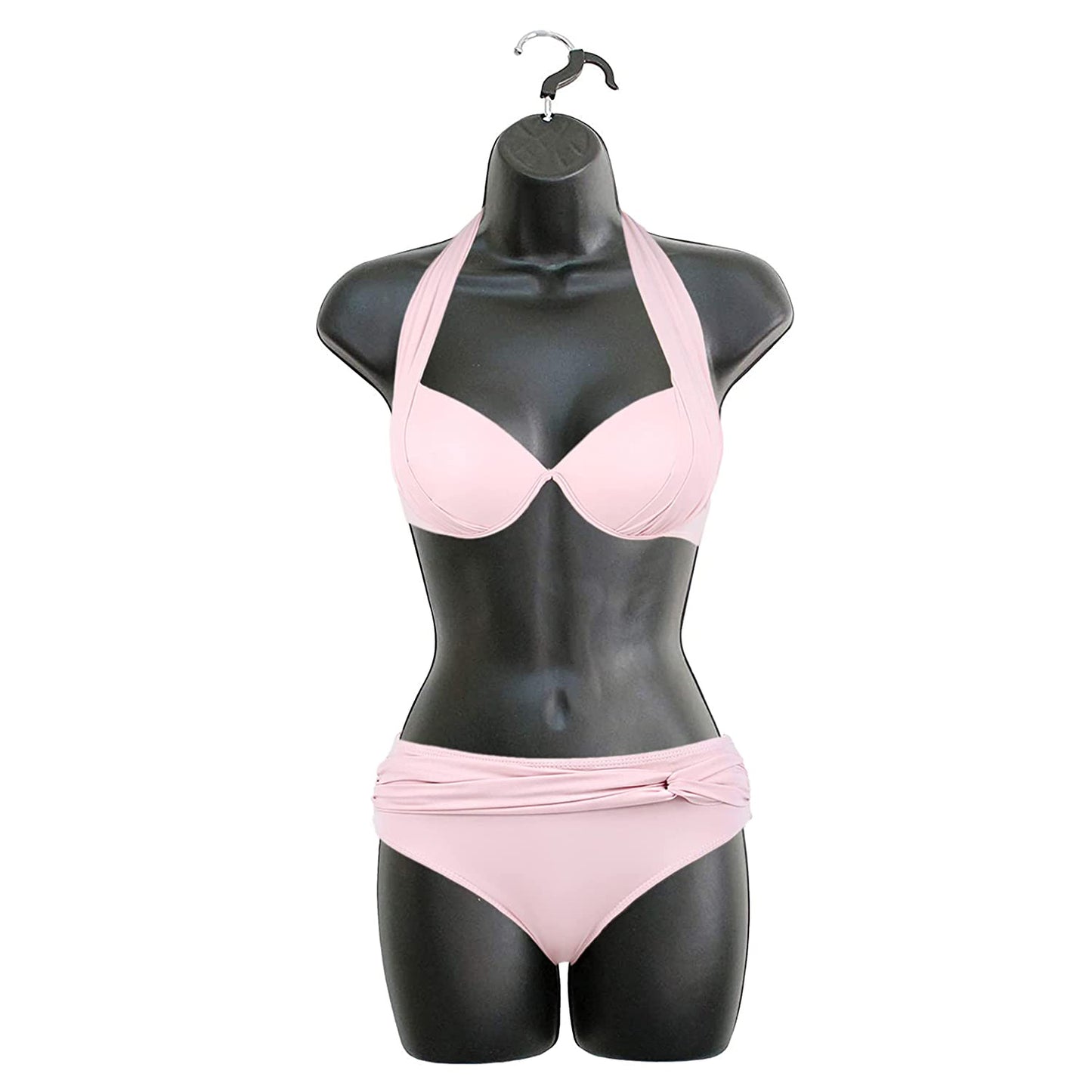 Black Female Mannequin Hip Long Hollow Back Body Torso Dress Form & Hanging Hook, S-M Sizes