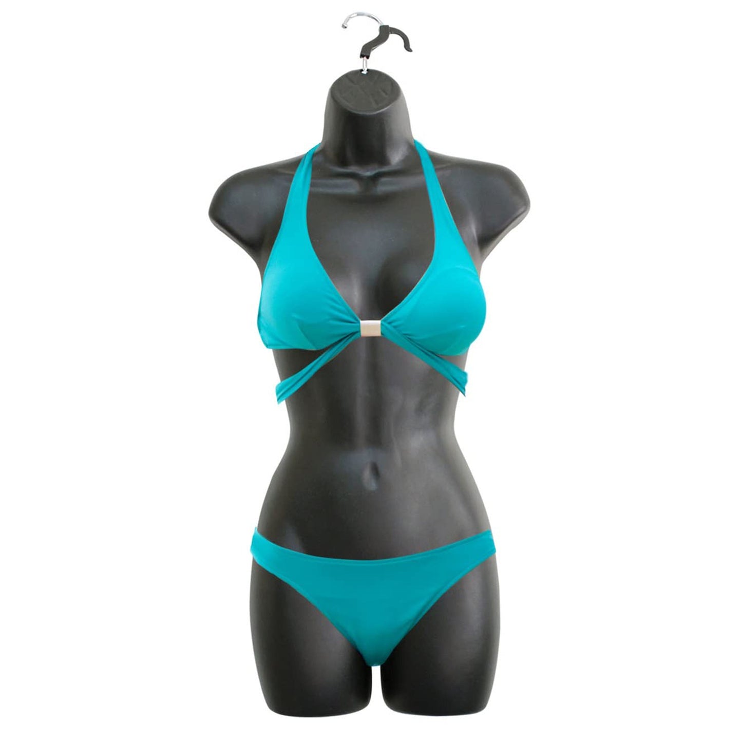 Black Female Mannequin Hip Long Hollow Back Body Torso Dress Form & Hanging Hook, S-M Sizes