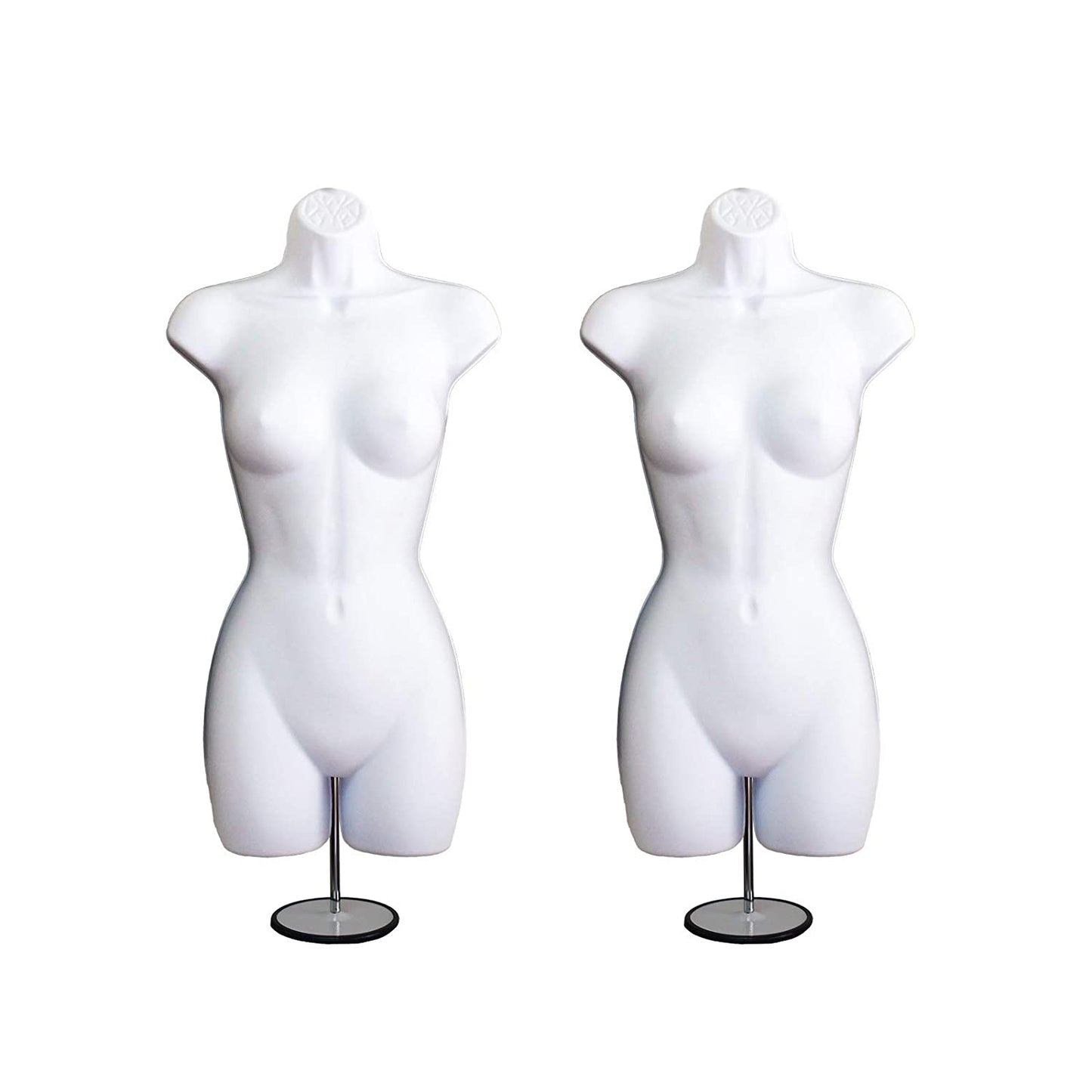 White Female Mannequin Hip Long Hollow Back Body Torso Set w/Metal Stand with Metal Pole & Hanging Hook, S-M Size