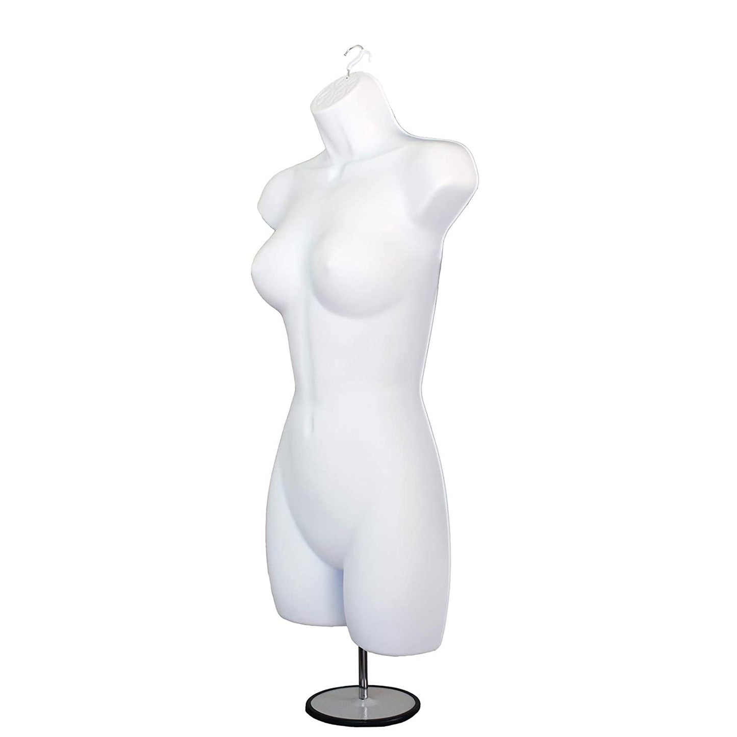 White Female Mannequin Hip Long Hollow Back Body Torso Set w/Metal Stand with Metal Pole & Hanging Hook, S-M Size