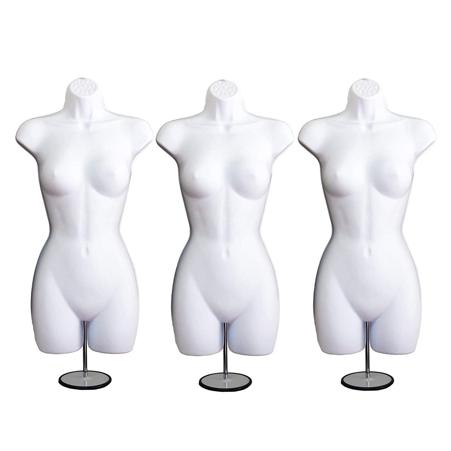 White Female Mannequin Hip Long Hollow Back Body Torso Set w/Metal Stand with Metal Pole & Hanging Hook, S-M Size