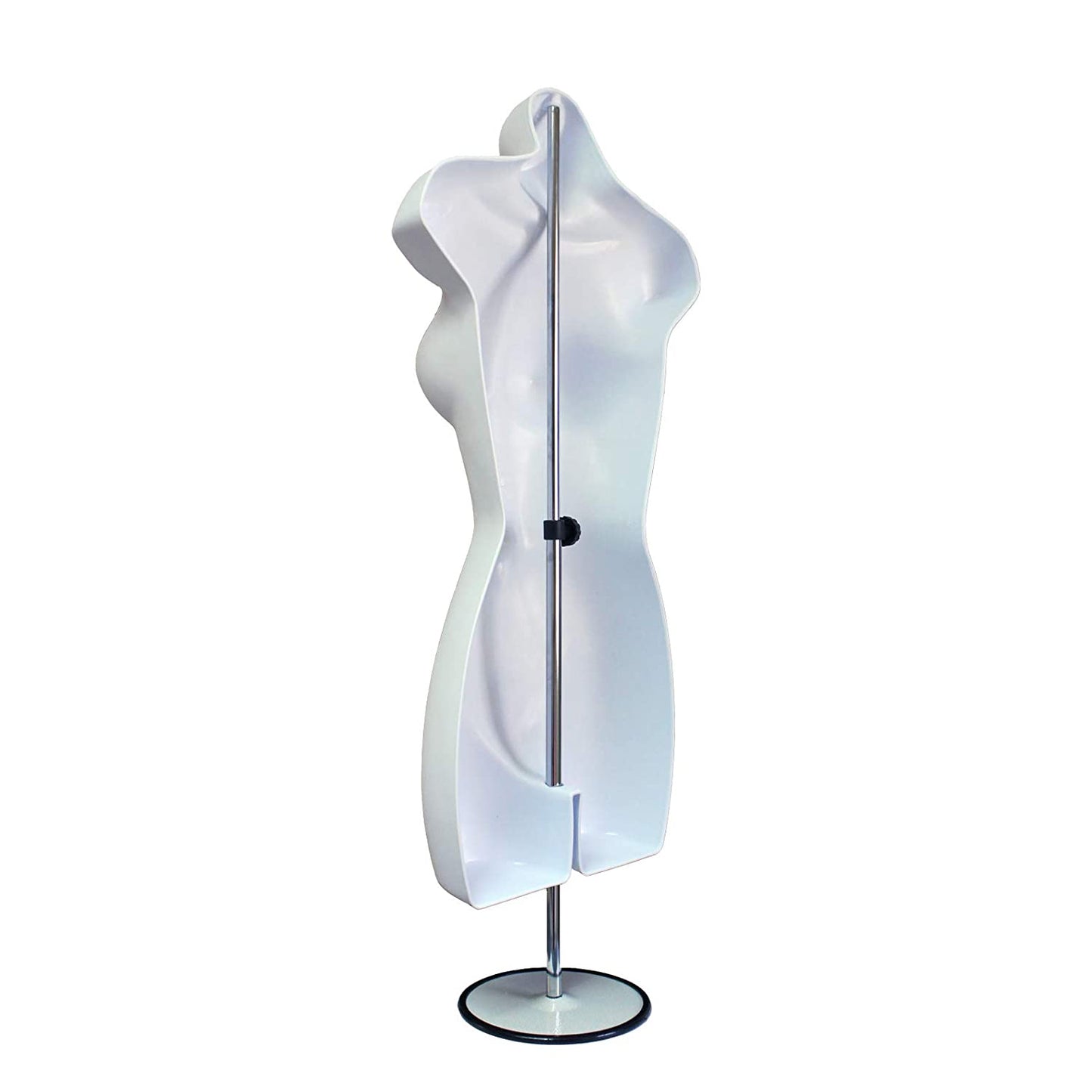 White Female Mannequin Hip Long Hollow Back Body Torso Set w/Metal Stand with Metal Pole & Hanging Hook, S-M Size