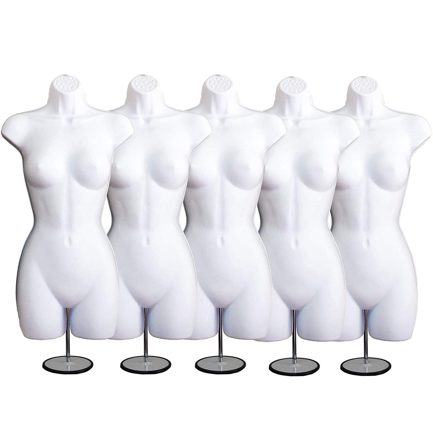 White Female Mannequin Hip Long Hollow Back Body Torso Set w/Metal Stand with Metal Pole & Hanging Hook, S-M Size