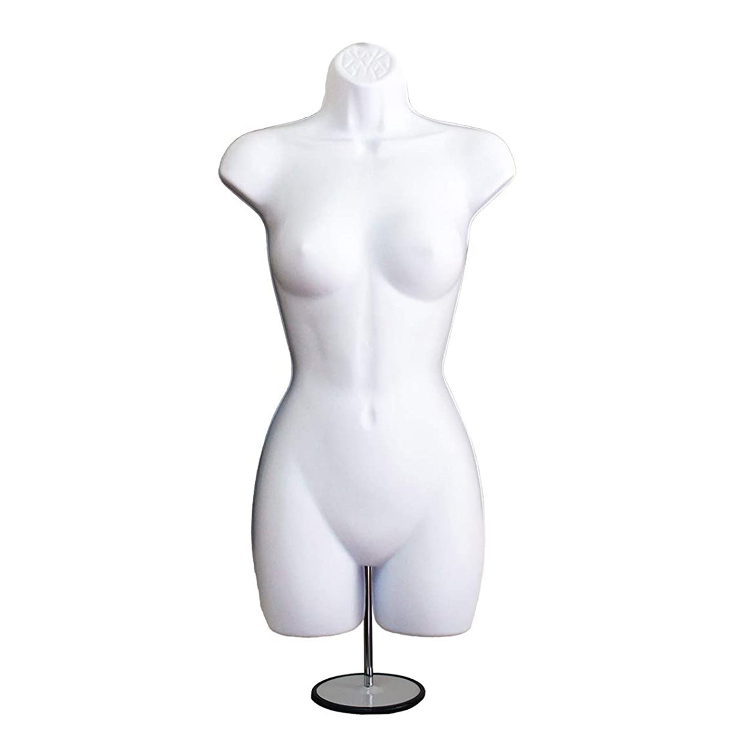 White Female Mannequin Hip Long Hollow Back Body Torso Set w/Metal Stand with Metal Pole & Hanging Hook, S-M Size