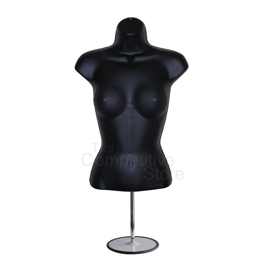 The Competitive Store Torso Female W/Metal Base Body Mannequin Form 19" To 38" Height (Waist Long) For S-M Sizes - Black