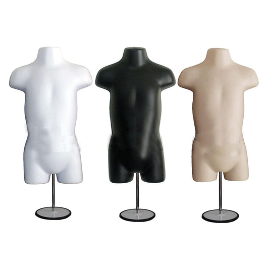 3 Black White Flesh Toddler Mannequin Forms With Metal Base 18 Mo - 4T Clothing