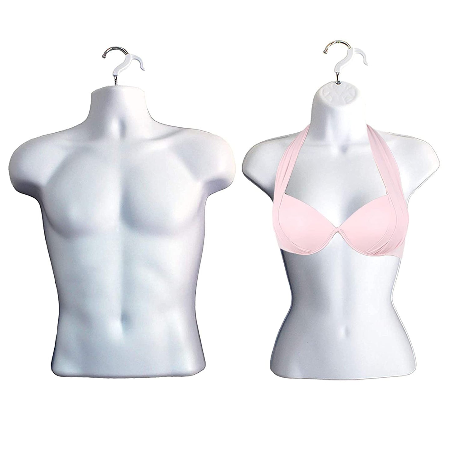 DisplayTown Mannequin Forms Male and Female Torso with Metal Stand and Hook for Hanging Pants, Waist Long, White