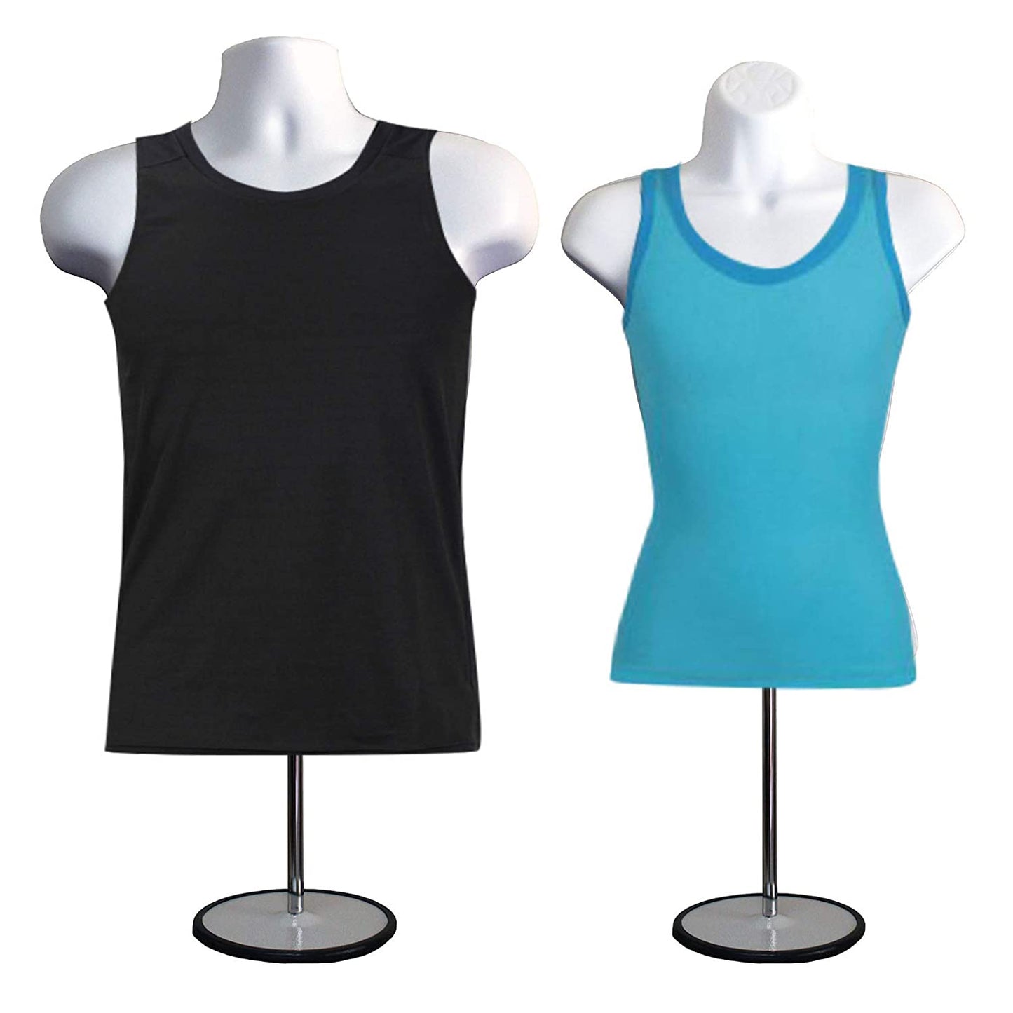 DisplayTown Mannequin Forms Male and Female Torso with Metal Stand and Hook for Hanging Pants, Waist Long, White