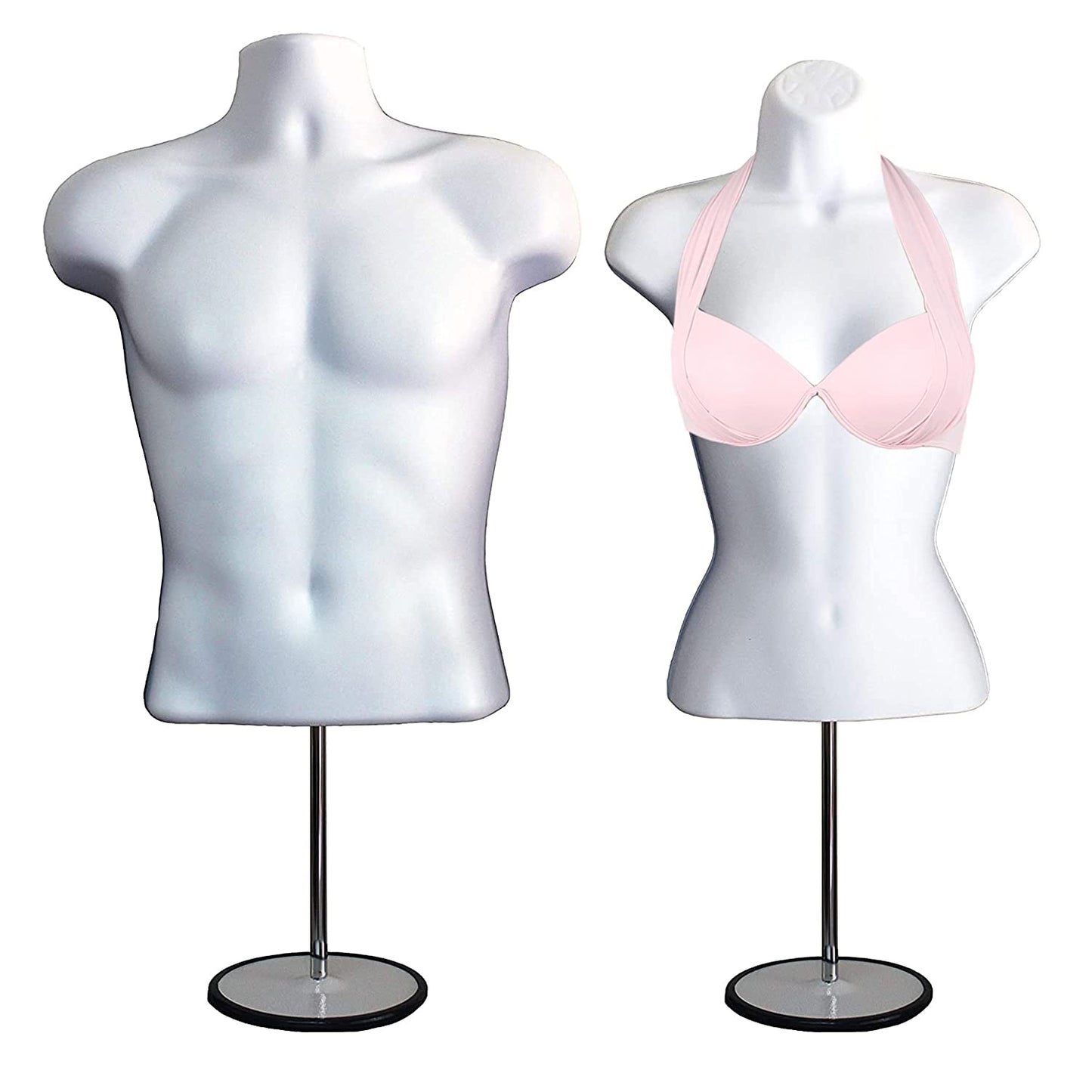 DisplayTown Mannequin Forms Male and Female Torso with Metal Stand and Hook for Hanging Pants, Waist Long, White