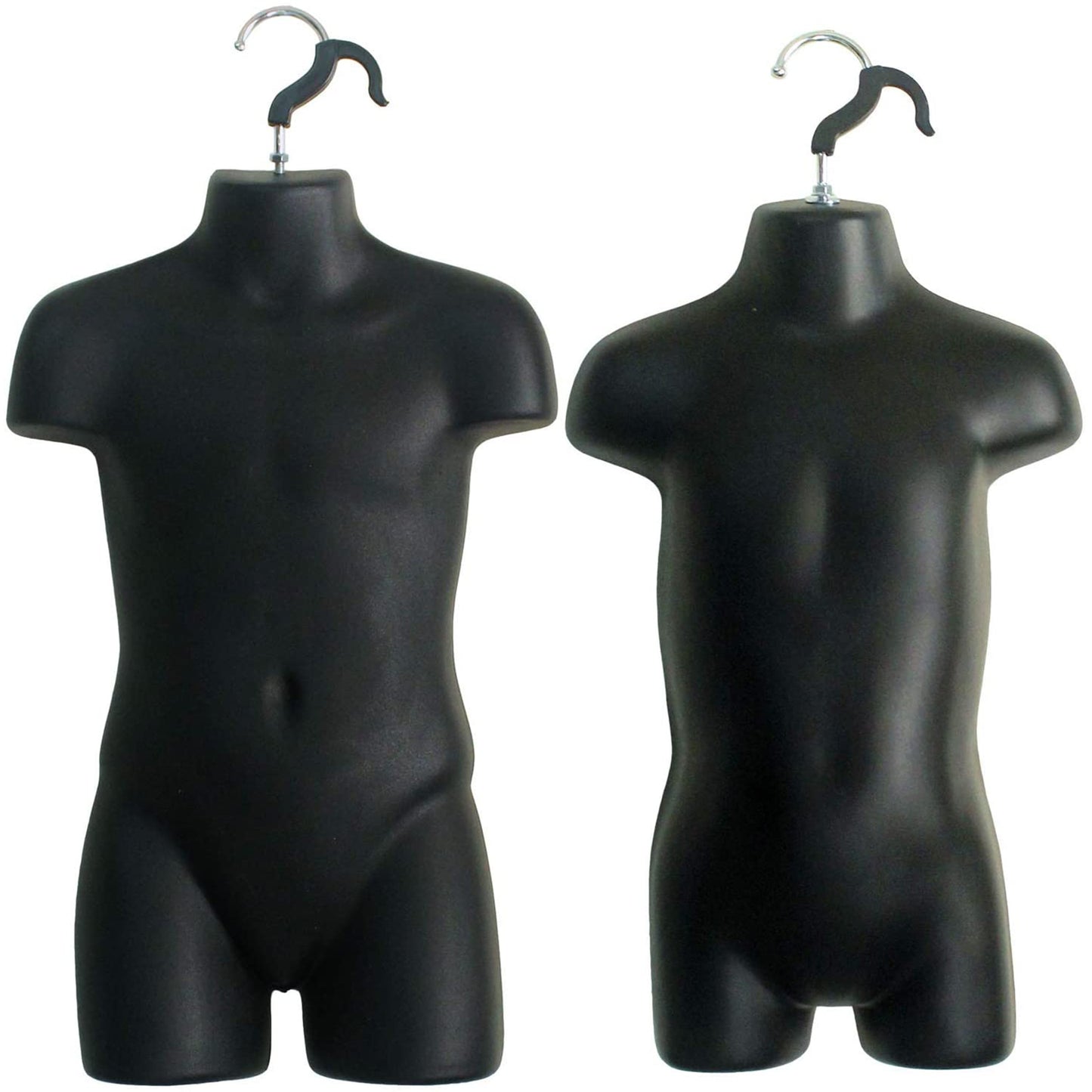 4 Black Mannequin Forms - Male Female Child & Toddler Torso Set & Hanging Hook, S-M Sizes