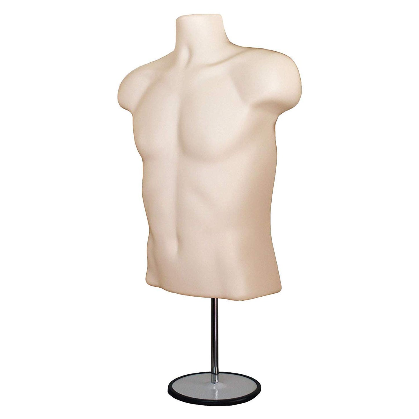 Male Mannequin Torso with Stand Dress Form Tshirt Display Countertop Hollow Back Body S-M Clothing Sizes Flesh