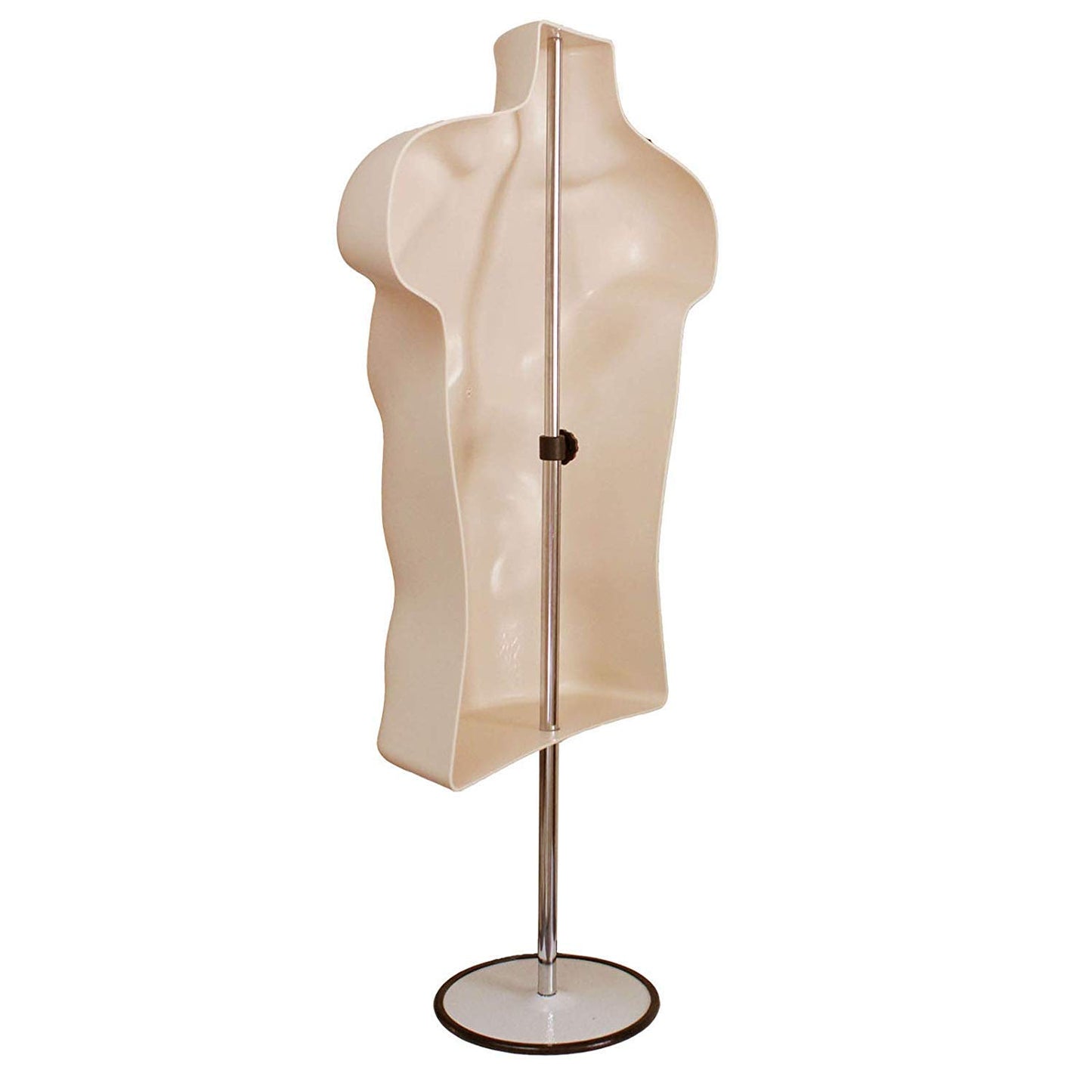 Male Mannequin Torso with Stand Dress Form Tshirt Display Countertop Hollow Back Body S-M Clothing Sizes Flesh