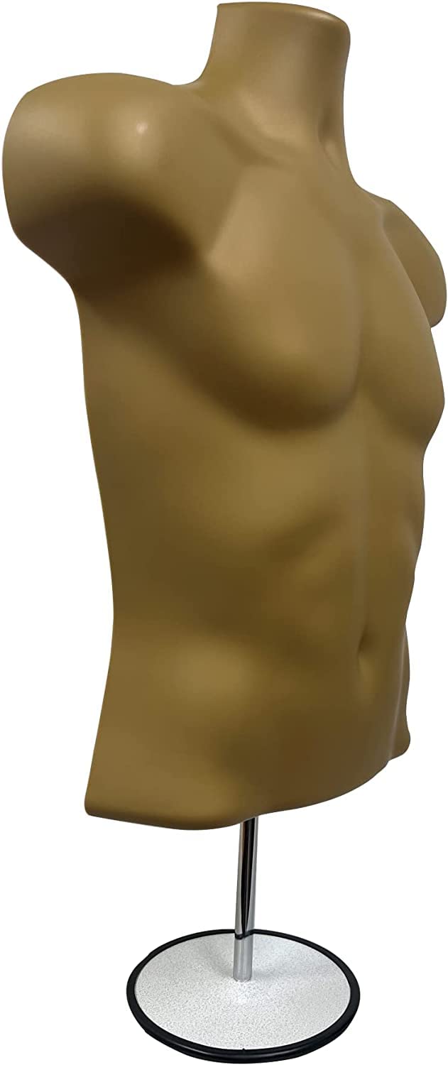 Male Mannequin Torso with Stand Dress Form Tshirt Display Countertop Hollow Back Body S-M Clothing Sizes Bronze