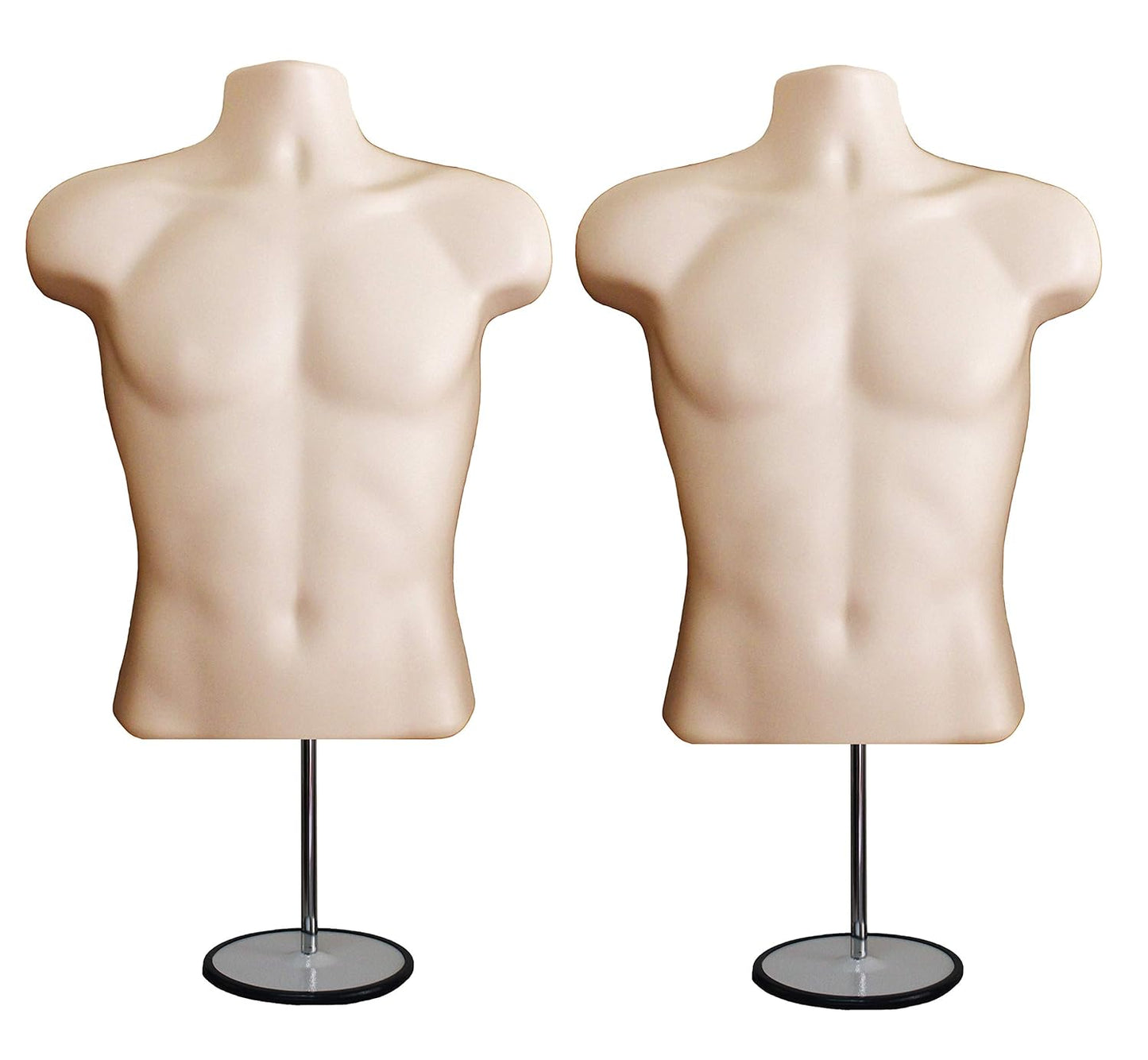 Male Mannequin Torso with Stand Dress Form Tshirt Display Countertop Hollow Back Body S-M Clothing Sizes Flesh