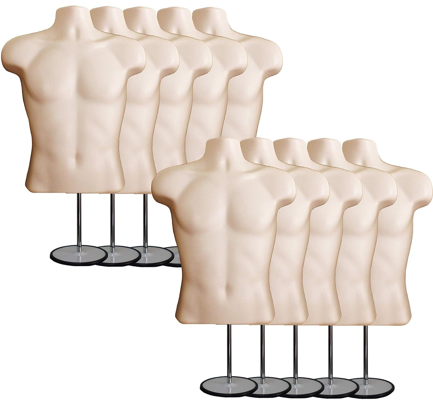 Male Mannequin Torso with Stand Dress Form Tshirt Display Countertop Hollow Back Body S-M Clothing Sizes Flesh