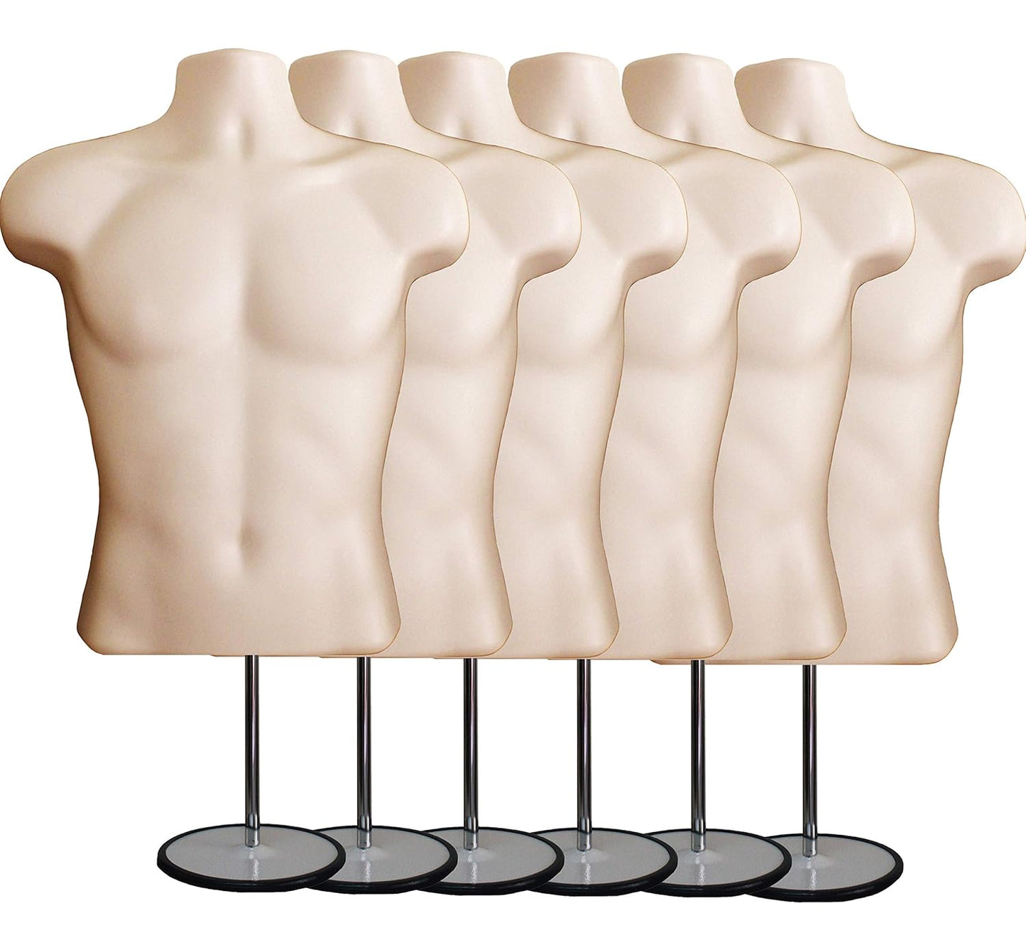 Male Mannequin Torso with Stand Dress Form Tshirt Display Countertop Hollow Back Body S-M Clothing Sizes Flesh