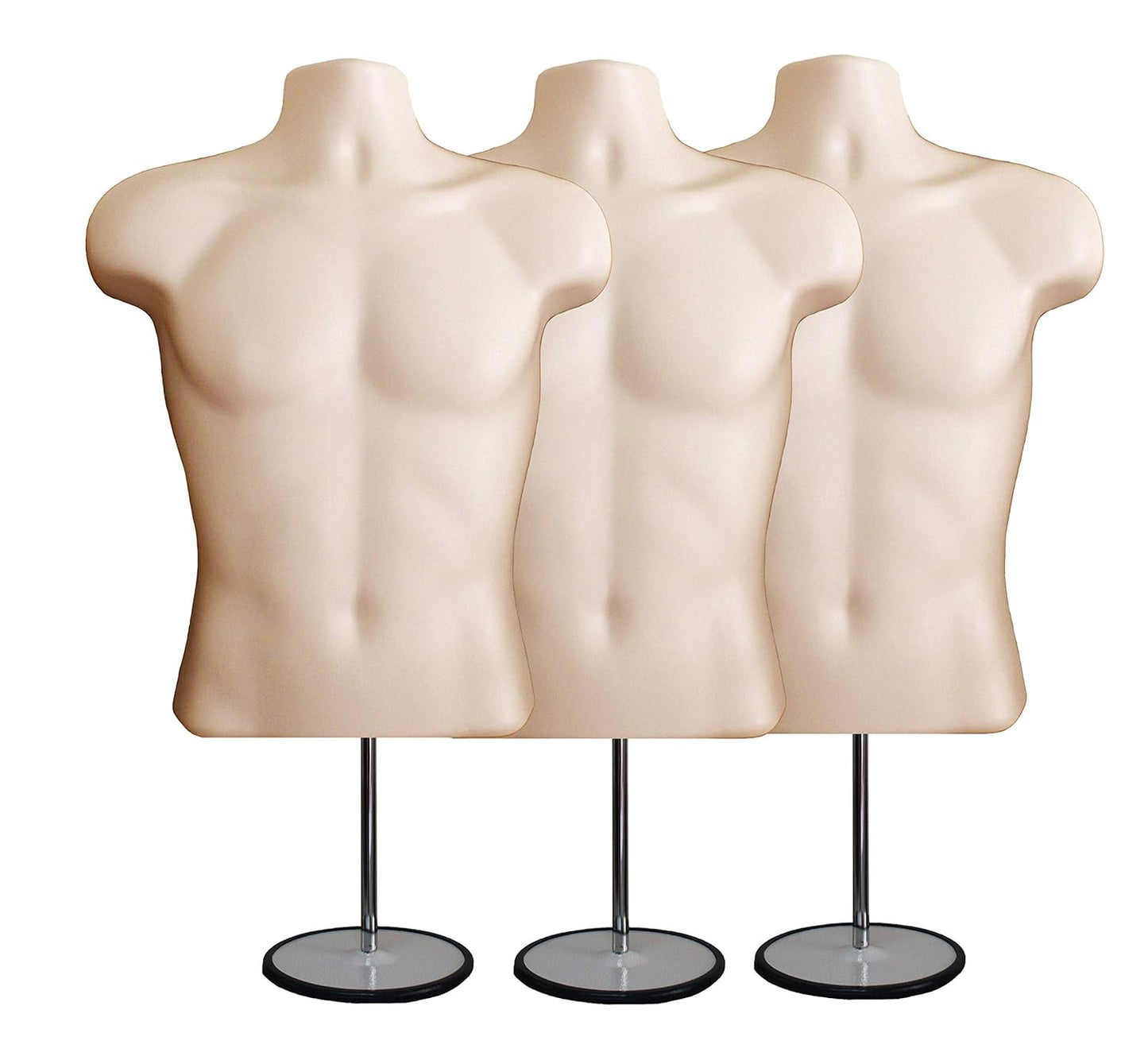 Male Mannequin Torso with Stand Dress Form Tshirt Display Countertop Hollow Back Body S-M Clothing Sizes Flesh