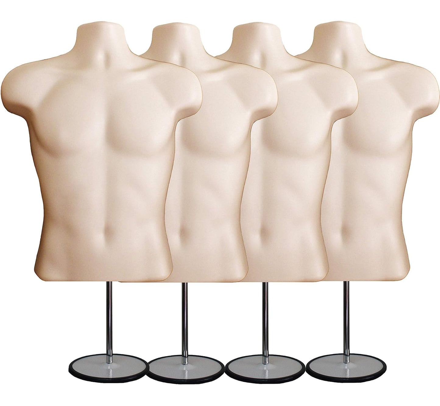 Male Mannequin Torso with Stand Dress Form Tshirt Display Countertop Hollow Back Body S-M Clothing Sizes Flesh