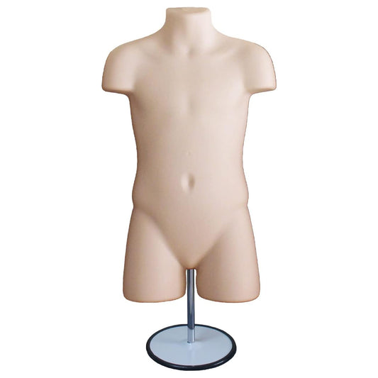Flesh Child Mannequin Torso, Dress Form Hollow Back Body, with Metal Stand for Table Top or Hanging for Size 5T-7